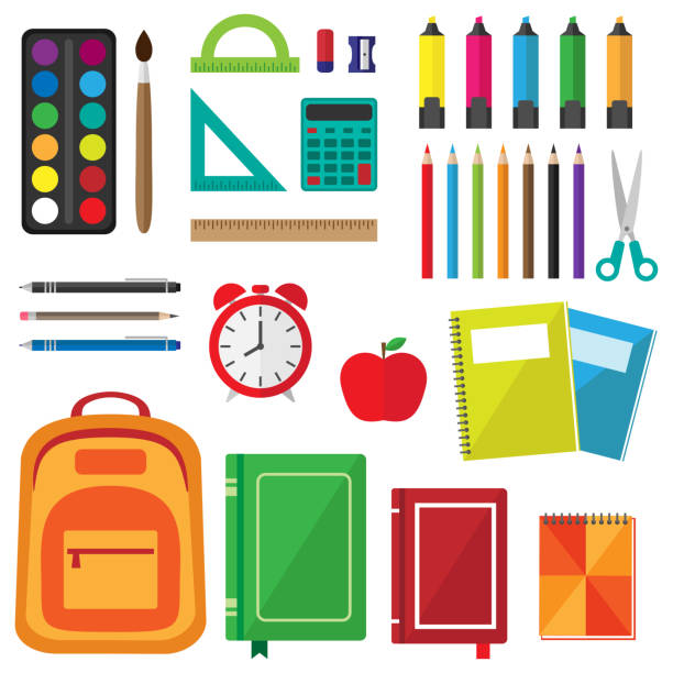 Vector set of school supplies. Back to school background with stationery